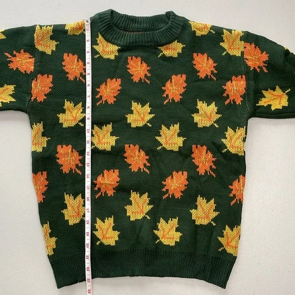 NEW Big Cozy Fall Leaf Sweater - KPJ Green Fall Leaf Knit - Women's Medium - Picture 4 of 12